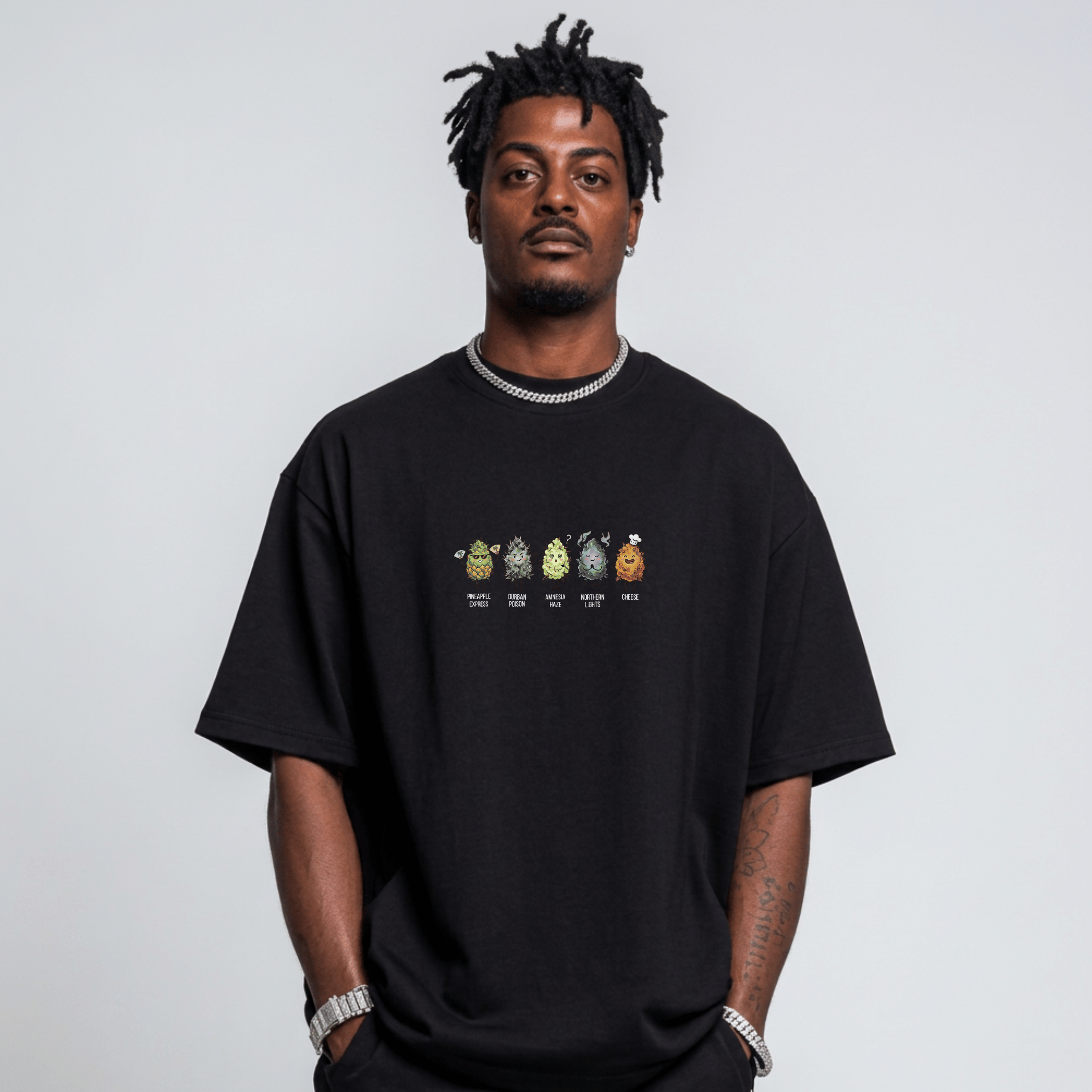 Kush Squad Strain Character Oversized Tee | Black Graphic T-Shirt – 3Puff