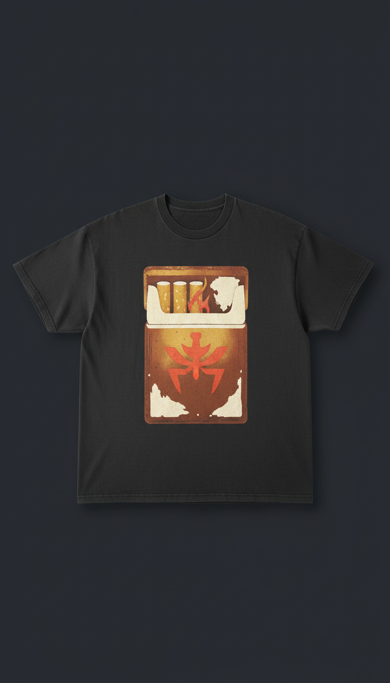 Oversized graphic tee with cigarette pack motif